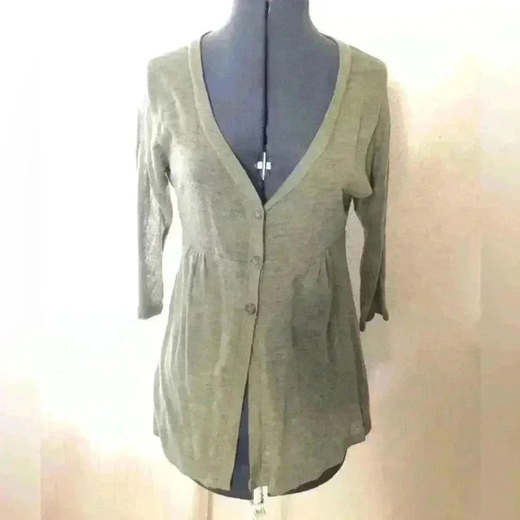 Eyeshadow Super Thin Light Front Buttons Olive Green? Cardigan Women Medium - Picture 2 of 8